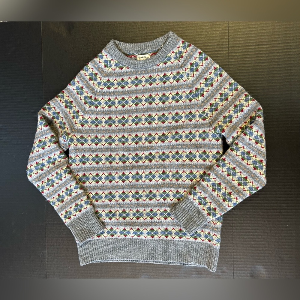 J Crew Lambs/Merino Wool Fair Isle Diamond Argyle Geometric Sweater Gray Mens S